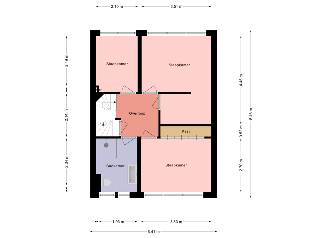 View floorplan of 1e verdieping of Bachstraat 21