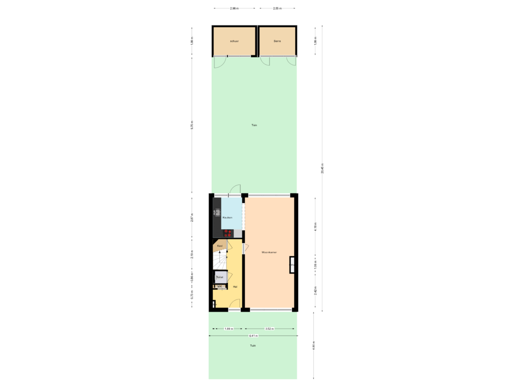 View floorplan of Begane grond +tuin of Bachstraat 21