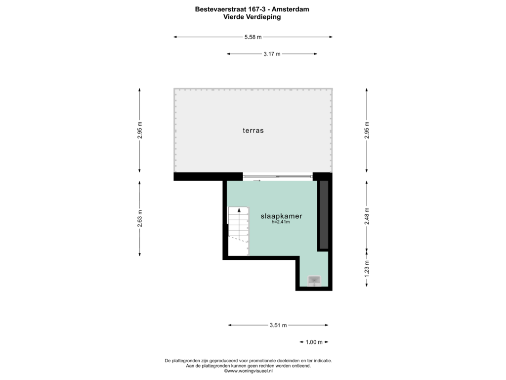 Bekijk plattegrond van Vierde Verdieping van Bestevâerstraat 167-3