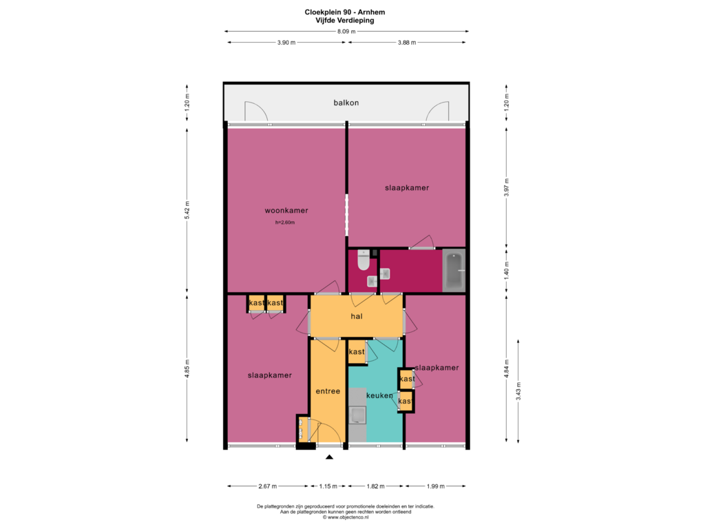 View floorplan of Vijfde Verdieping of Cloekplein 90