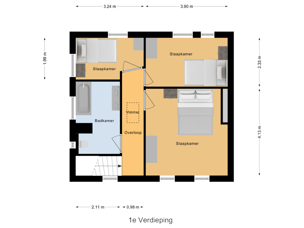 Bekijk plattegrond van 1e Verdieping van Bredeweg 350