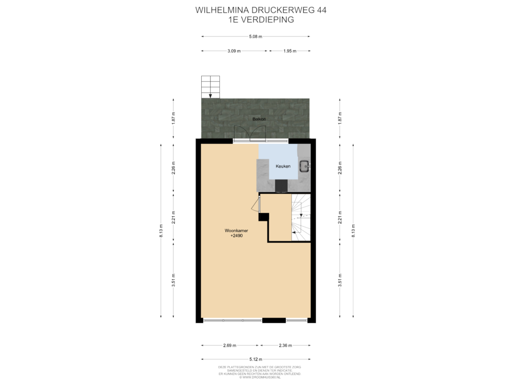 Bekijk plattegrond van 1E Verdieping van Wilhelmina Druckerweg 44