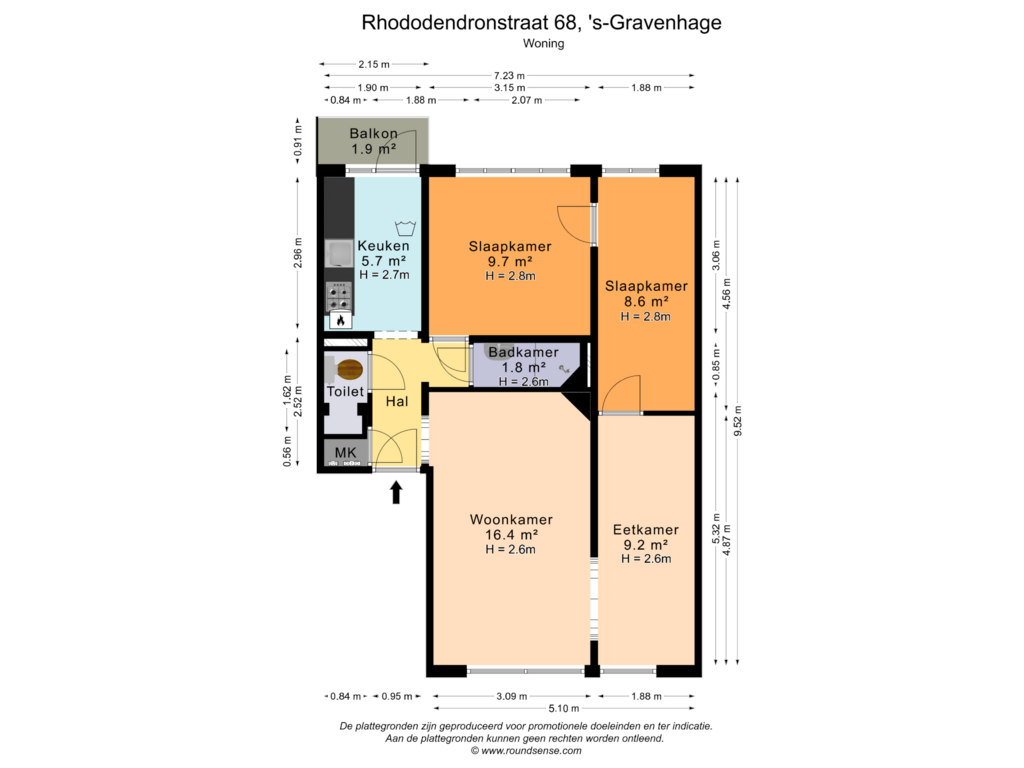 View floorplan of Woning of Rhododendronstraat 68