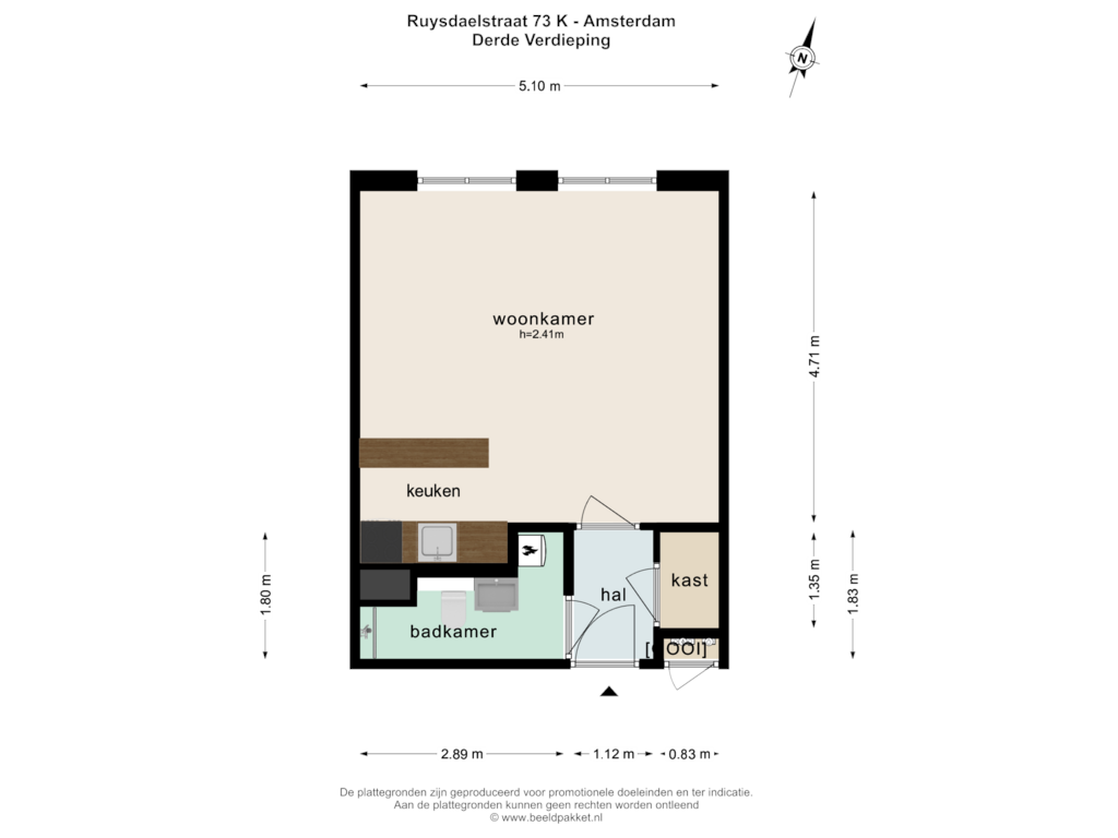 Bekijk plattegrond van Derde Verdieping van Ruysdaelstraat 73-K