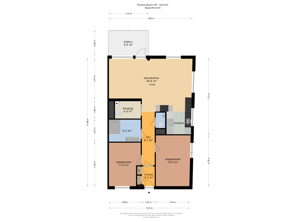 Bekijk plattegrond van Appartement van Parkzichtlaan 99