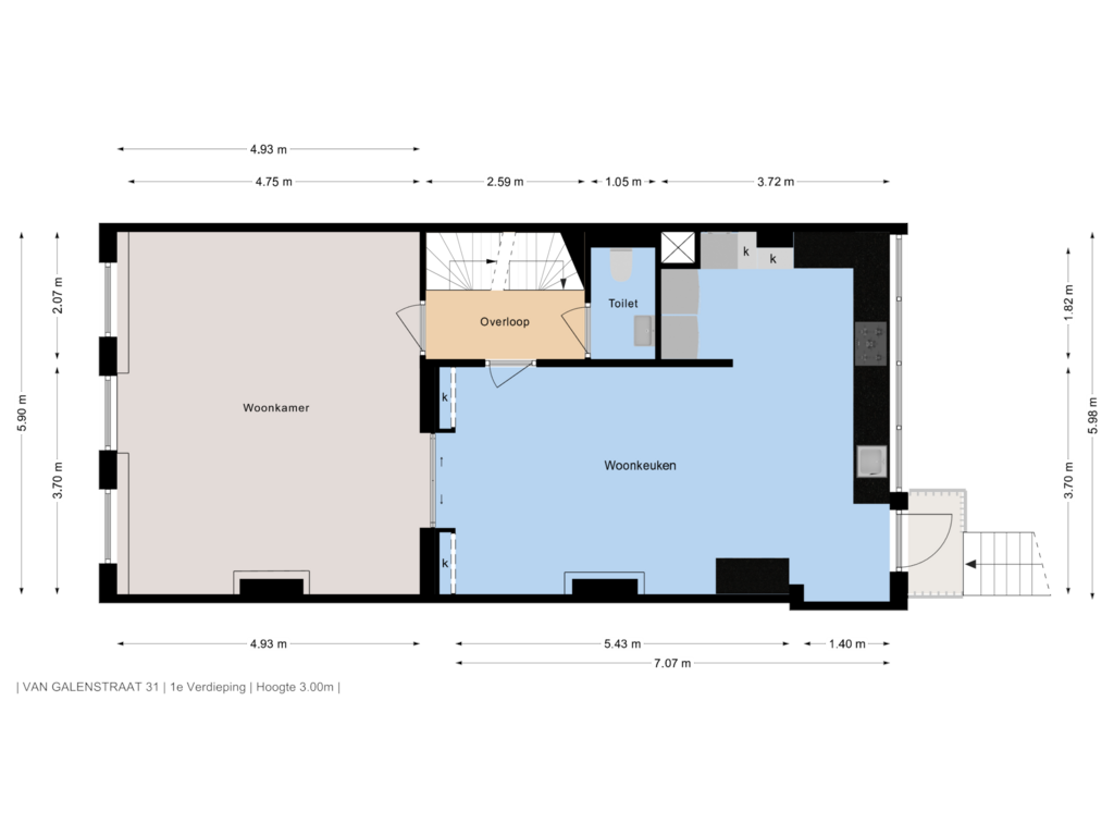 Bekijk plattegrond van 1e Verdieping van Van Galenstraat 31