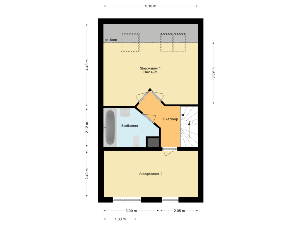 Bekijk plattegrond van Eerste Verdieping van Sparrenlaan 2-A