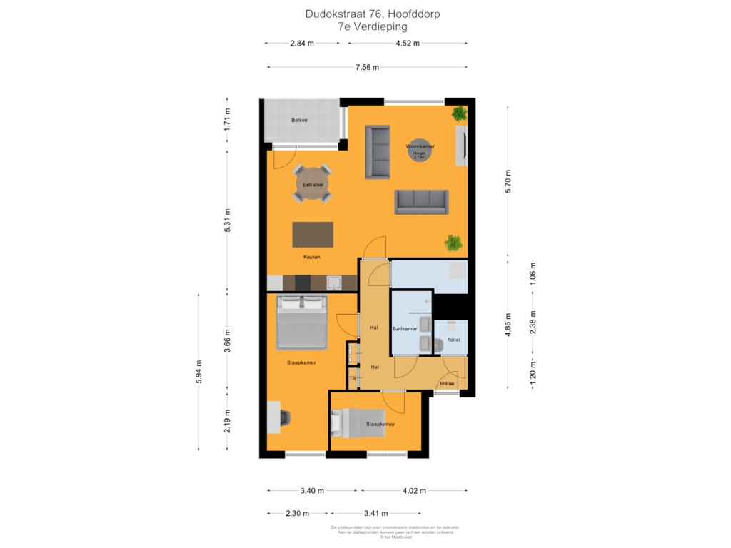 Bekijk plattegrond van 7e Verdieping van Dudokstraat 76