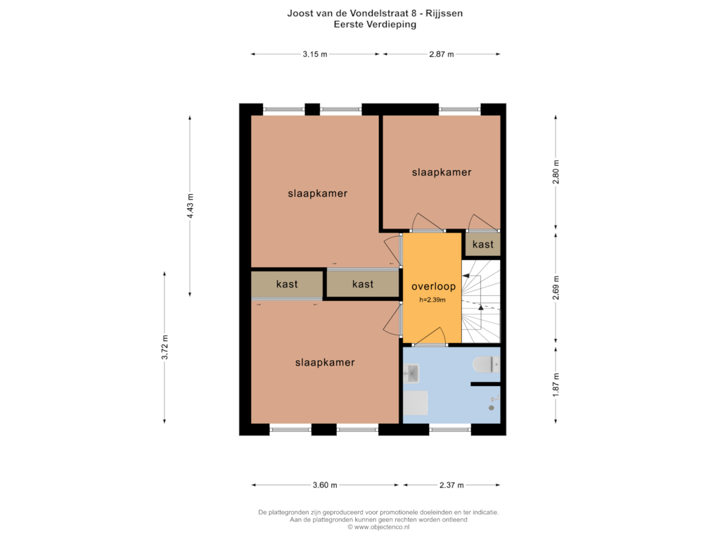 Bekijk plattegrond van EERSTE VERDIEPING van Joost van den Vondelstraat 8