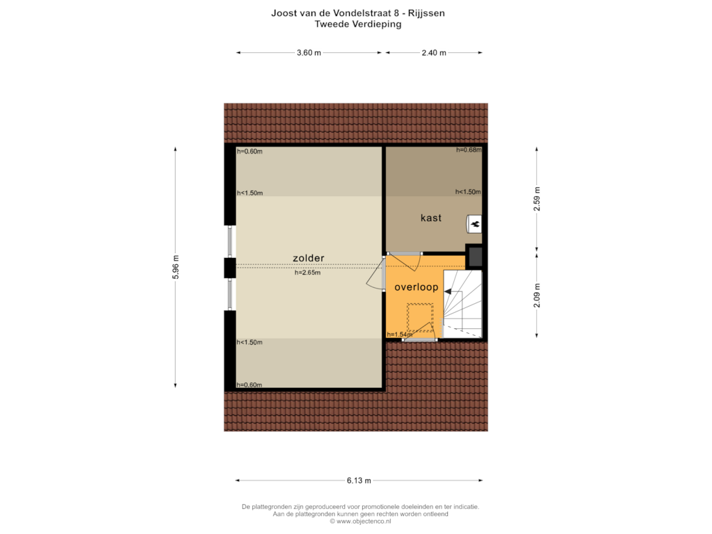 Bekijk plattegrond van TWEEDE VERDIEPING van Joost van den Vondelstraat 8