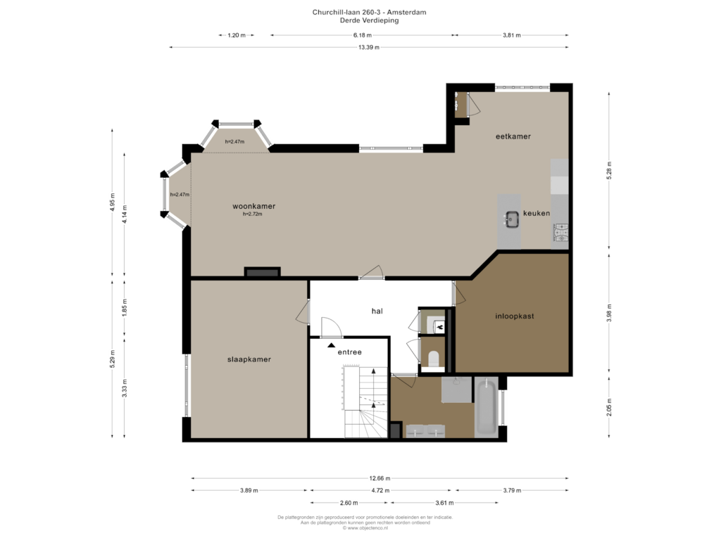 View floorplan of Derde Verdieping of Churchill-laan 260-3