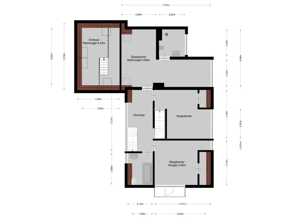 View floorplan of 1e verdieping of Naarderstraat 44-A