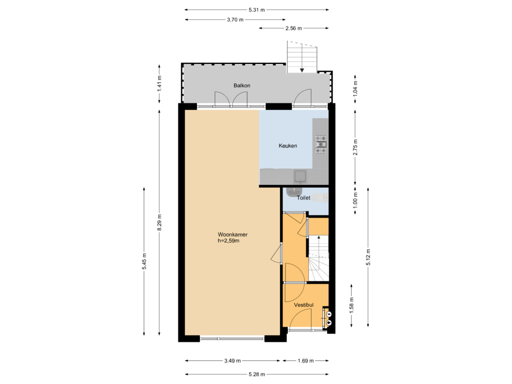 Bekijk plattegrond van Begane grond van Onder de Boompjes 15