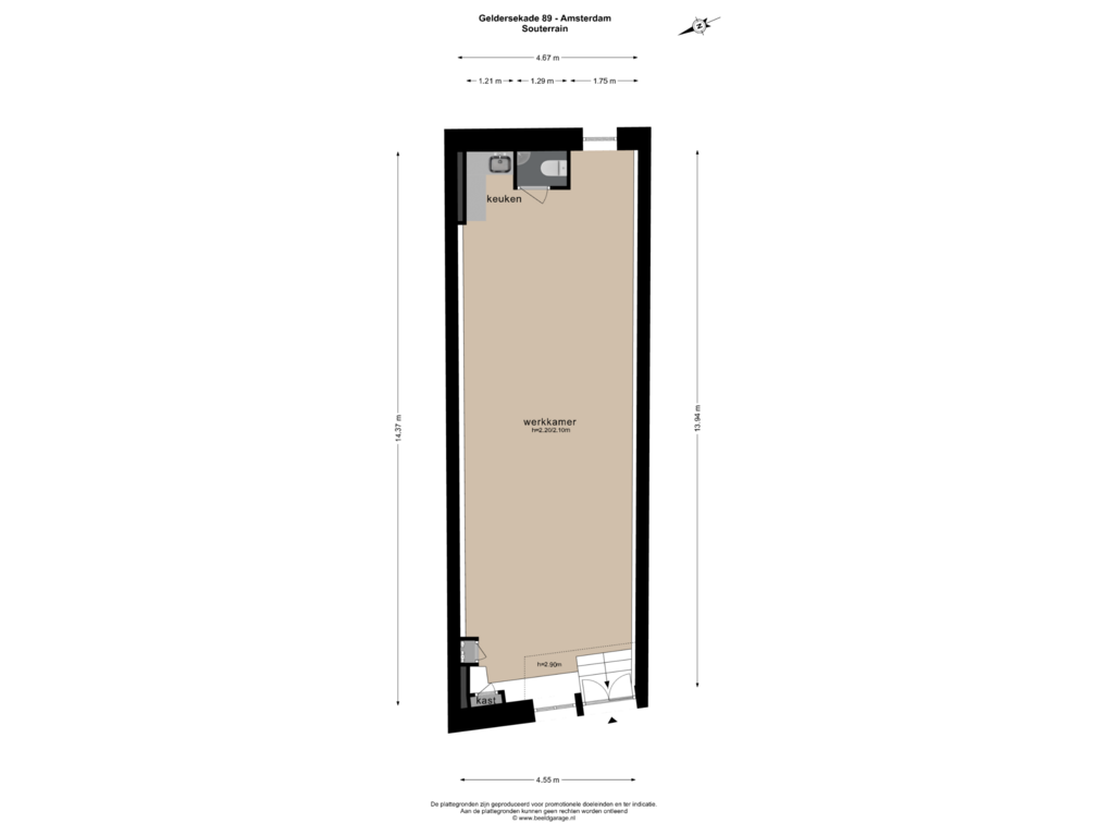 Bekijk plattegrond van Souterrain van Geldersekade 89-H