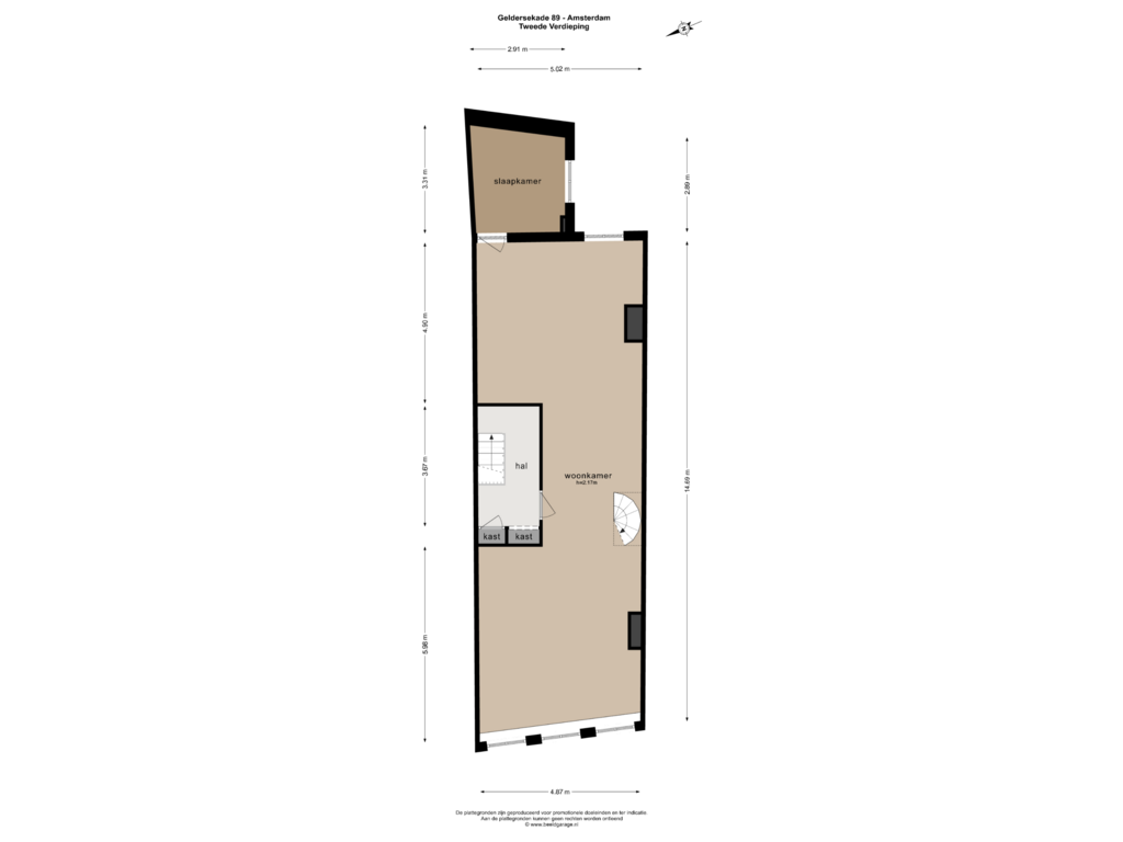 Bekijk plattegrond van Tweede Verdieping van Geldersekade 89-H