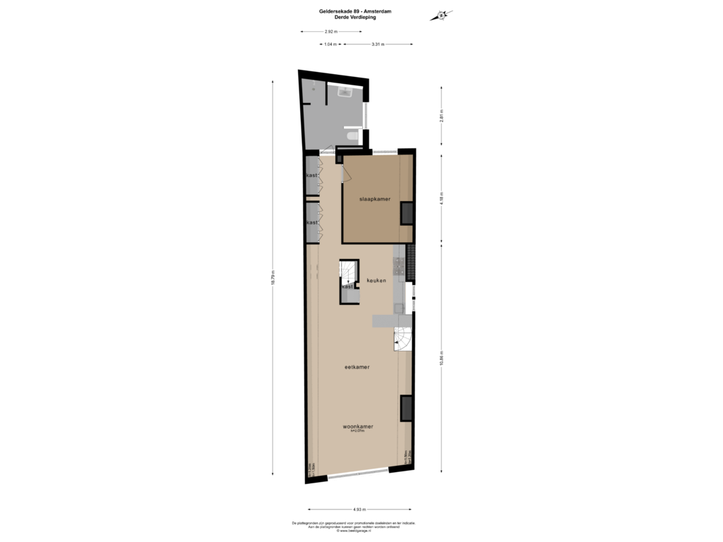 Bekijk plattegrond van Derde Verdieping van Geldersekade 89-H