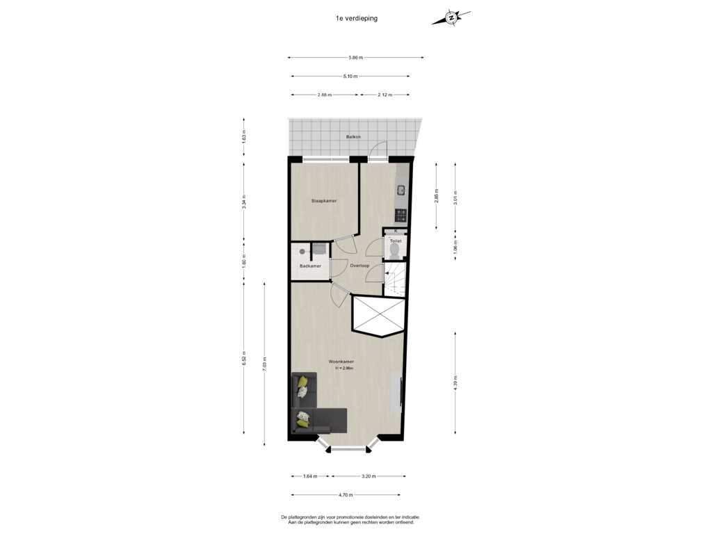 View floorplan of 1e verdieping of Hertogstraat 25