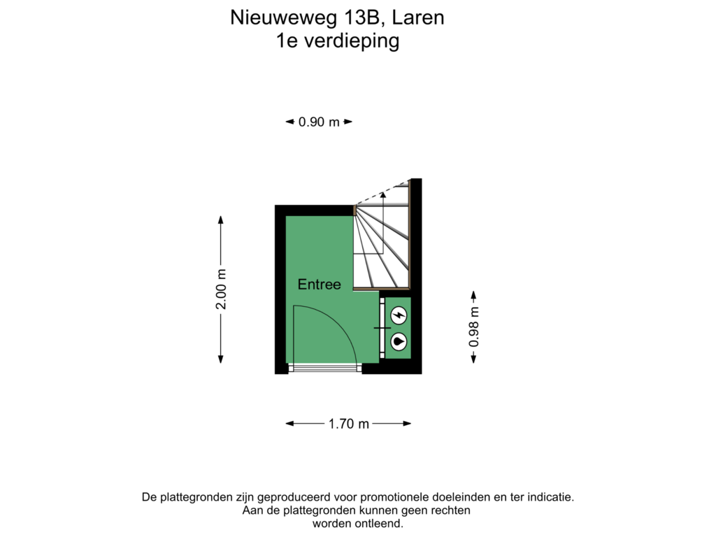 Bekijk plattegrond van 1e verdieping van Nieuweweg 13-B