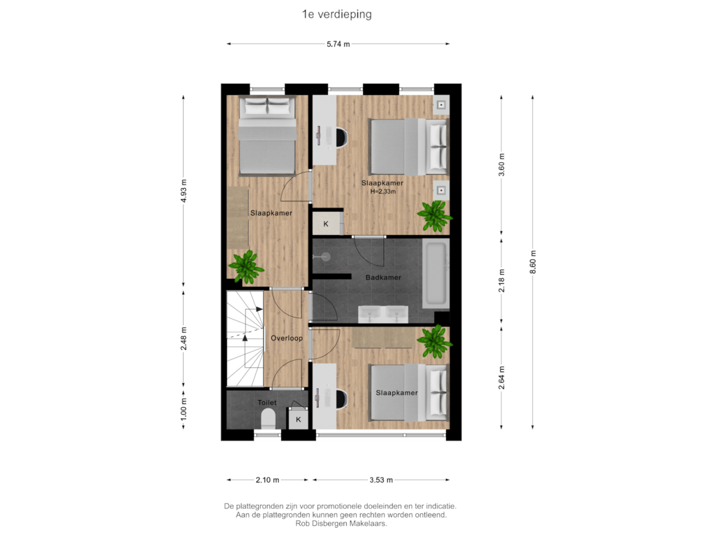 View floorplan of 1e verdieping of Boksdoornstraat 68