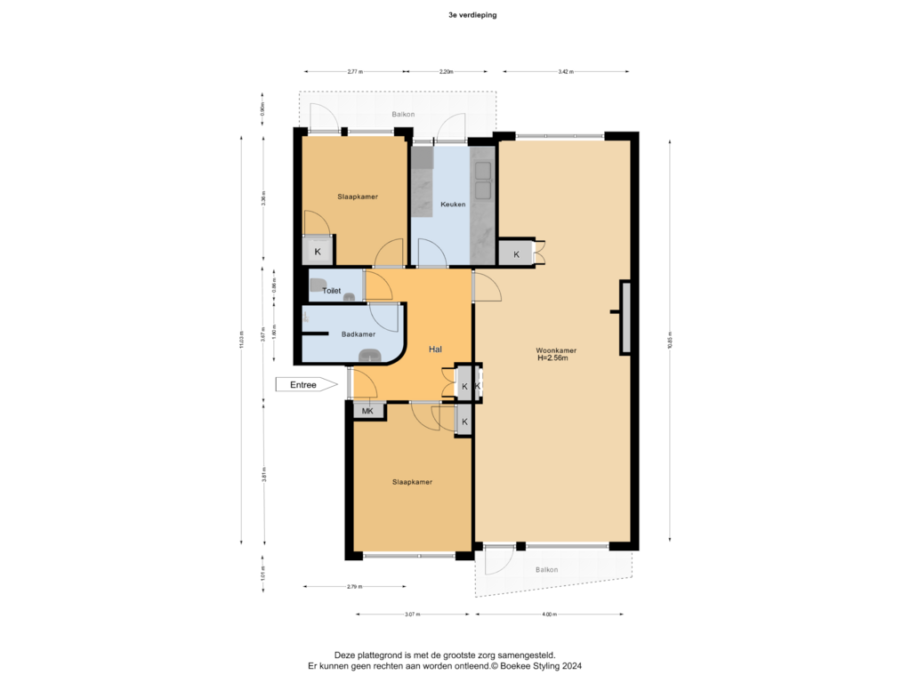 Bekijk plattegrond van 3e verdieping van Laurens Reaellaan 24-III