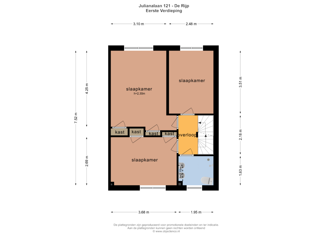 View floorplan of EERSTE VERDIEPING of Julianalaan 121