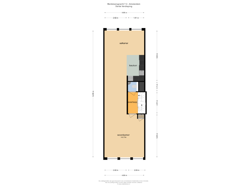 Bekijk plattegrond van DERDE VERDIEPING van Martelaarsgracht 7-3