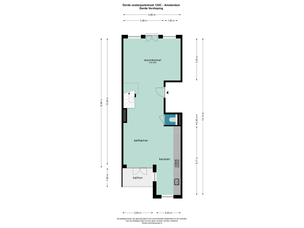 Bekijk plattegrond van DERDE VERDIEPING van Derde Oosterparkstraat 125-C