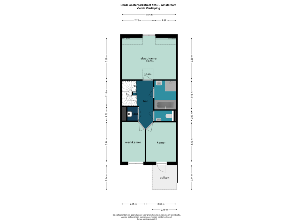 Bekijk plattegrond van VIERDE VERDIEPING van Derde Oosterparkstraat 125-C