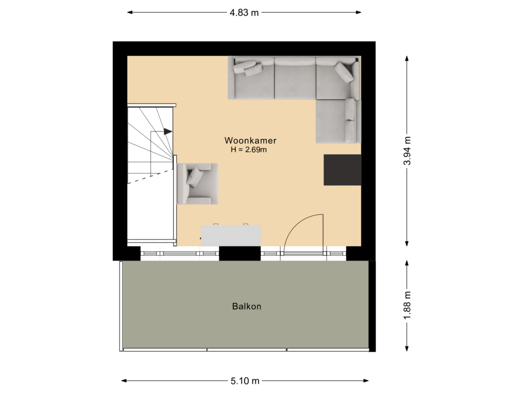 Bekijk plattegrond van Derde verdieping van Jan Weugkade 31