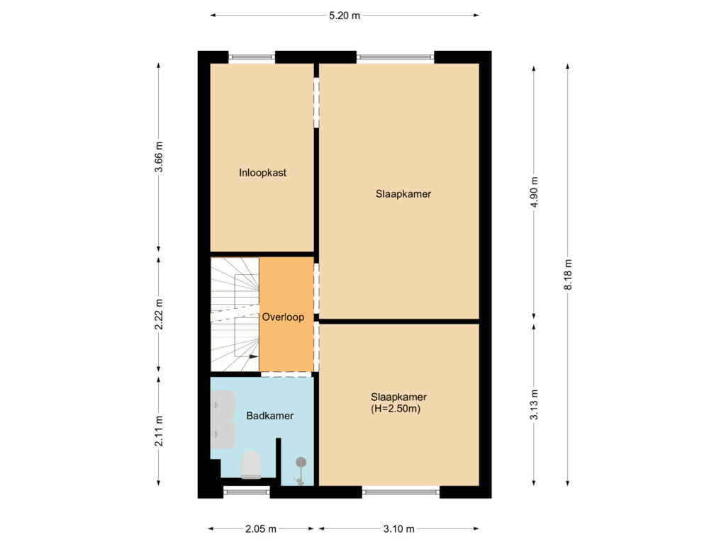 View floorplan of Floor 1 of Rietdekkerstraat 52