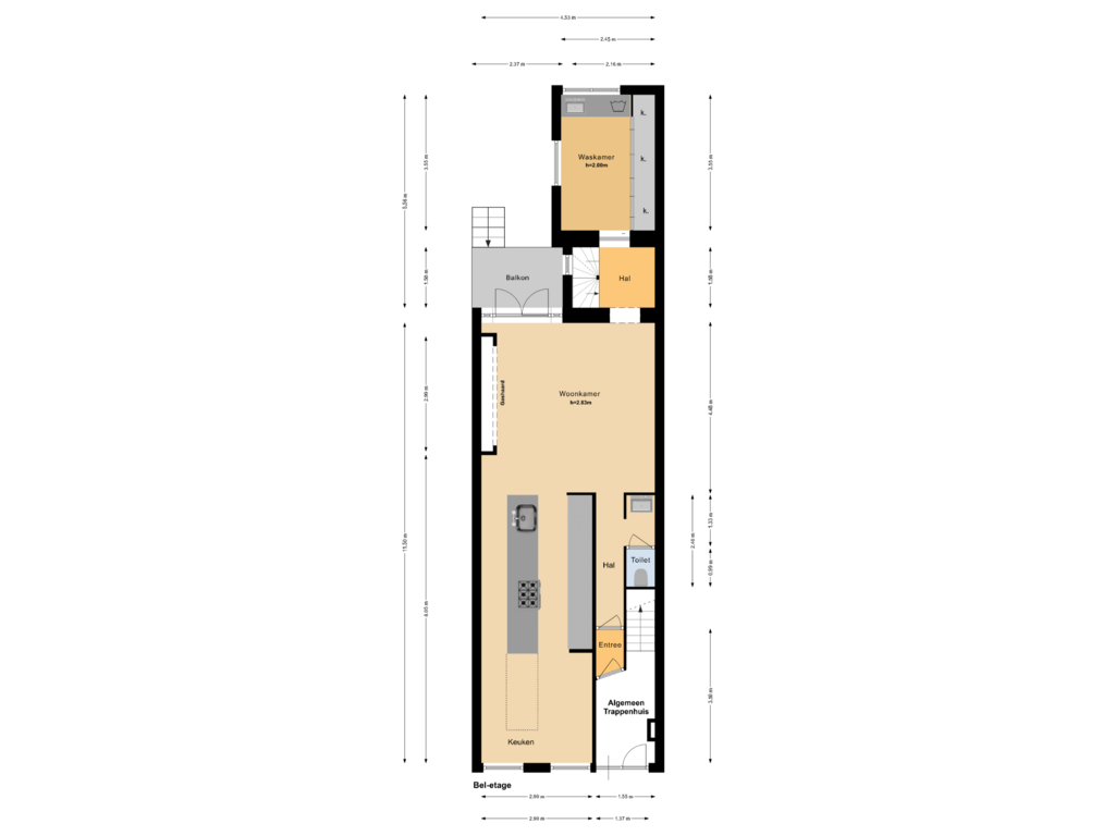 Bekijk plattegrond van Bel-etage van Lauriergracht 114-H