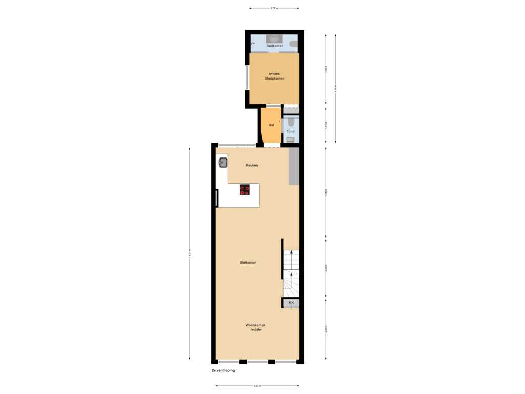 View floorplan of 2e verdieping of Lauriergracht 114-2