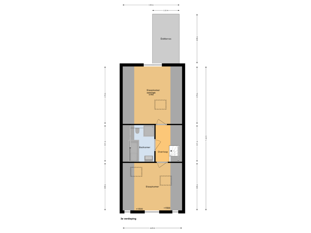 View floorplan of 3e verdieping of Lauriergracht 114-2