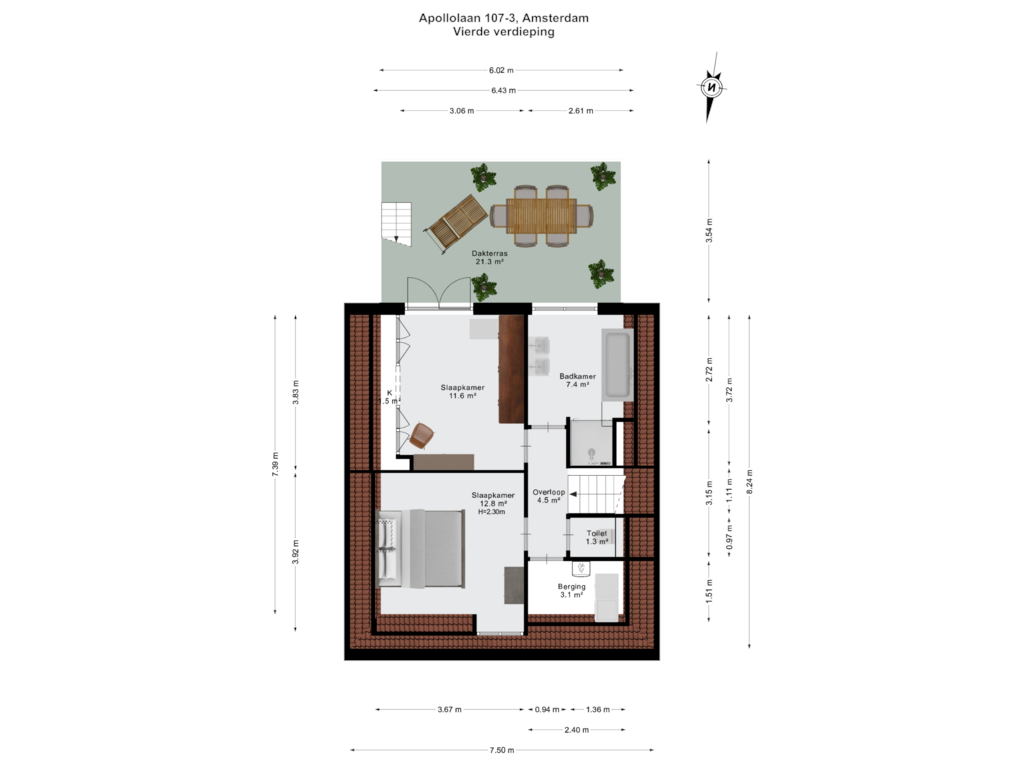 Bekijk plattegrond van Vierde verdieping van Apollolaan 107-3