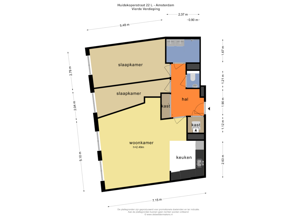 View floorplan of Vierde Verdieping of Huidekoperstraat 22-L