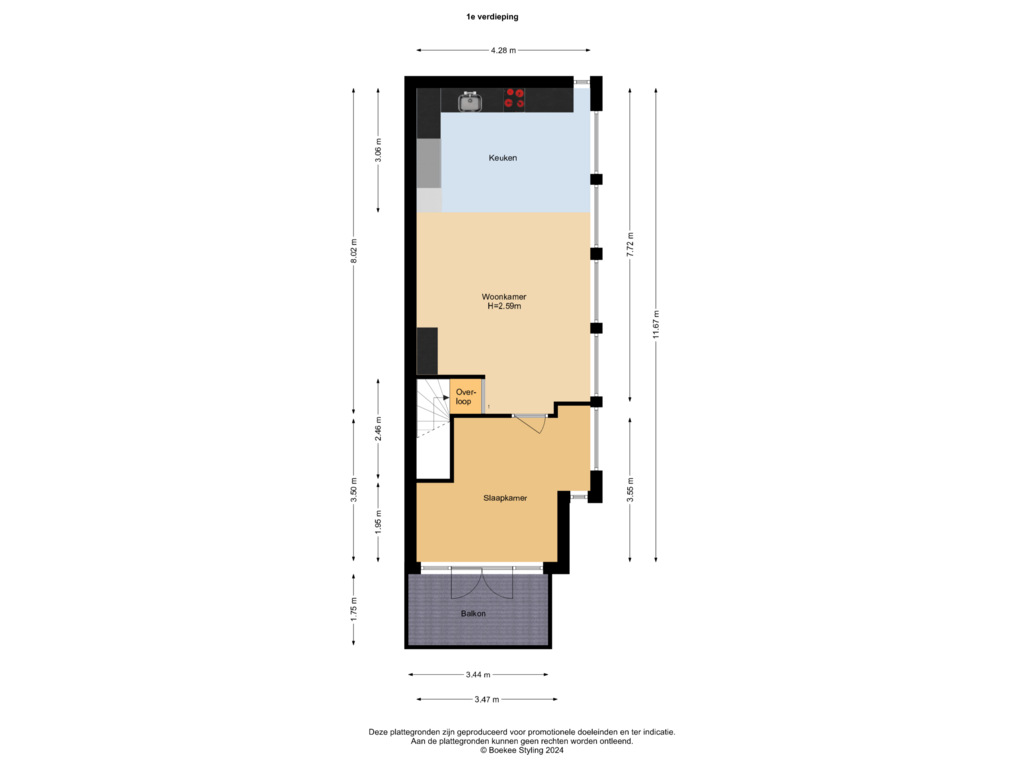 View floorplan of 1e Verdieping of Herensingel 165-B