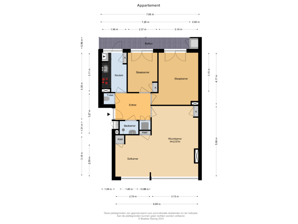 Bekijk plattegrond van Appartement van J.H. Leopoldstraat 15-I