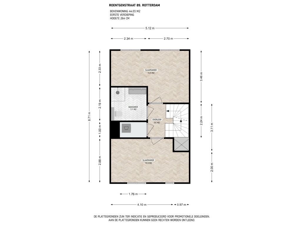 Bekijk plattegrond van 1e verdieping van Roentgenstraat 89