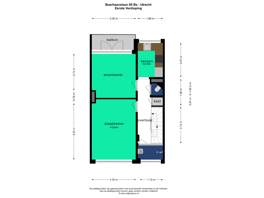 Bekijk plattegrond van EERSTE VERDIEPING van Boerhaavelaan 80-BS