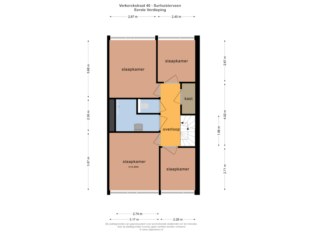 Bekijk plattegrond van EERSTE VERDIEPING van Verkerckstraat 40