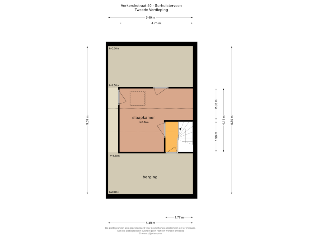 Bekijk plattegrond van TWEEDE VERDIEPING van Verkerckstraat 40