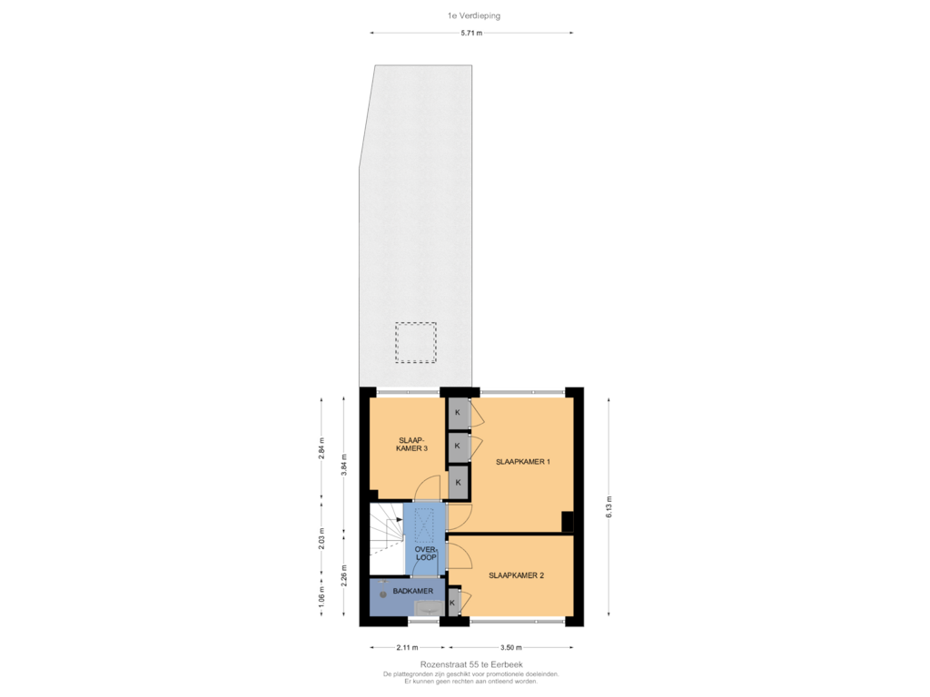 View floorplan of 1e Verdieping of Rozenstraat 55