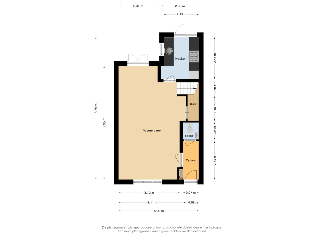 Bekijk plattegrond van Begane grond van Prins Mauritsstraat 44