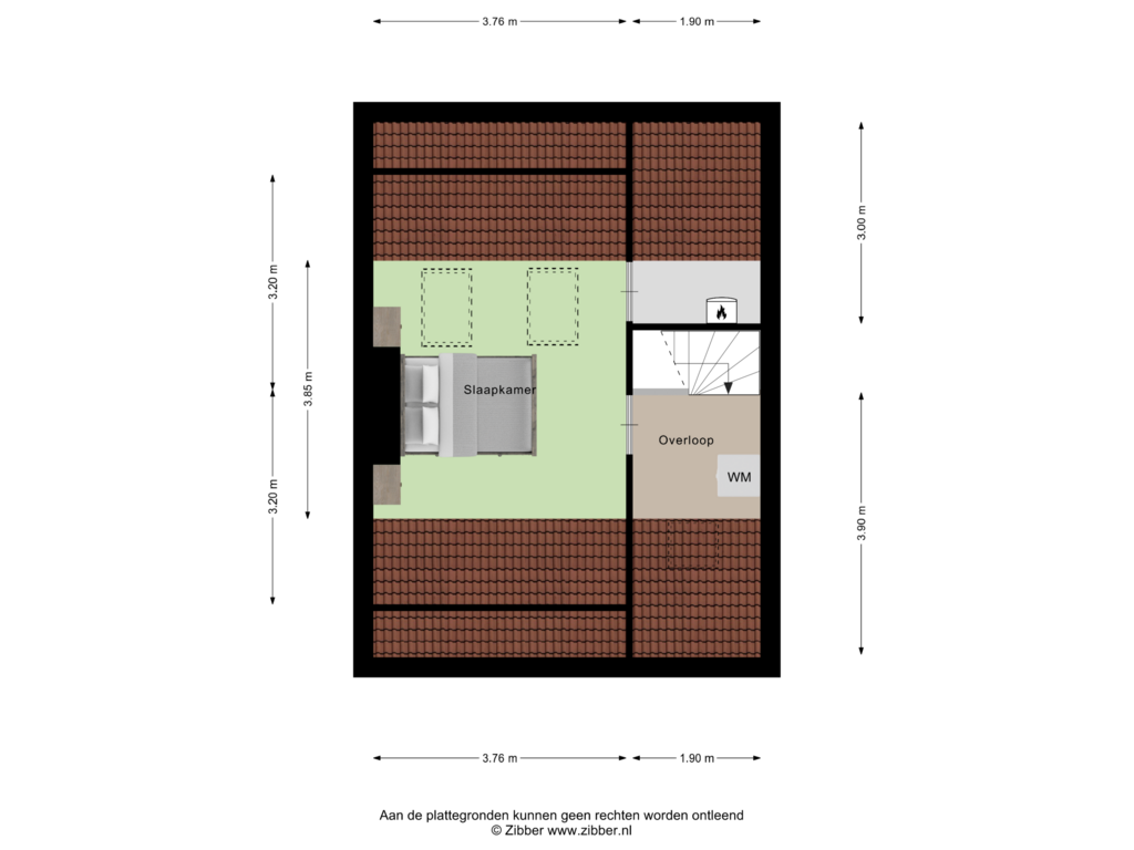 View floorplan of Tweede verdieping of Nebostraat 21