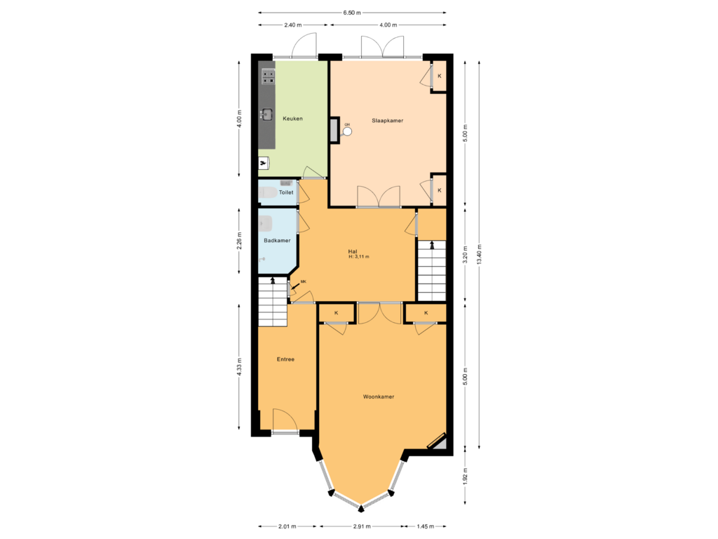 Bekijk plattegrond van Begane grond van Koningin Wilhelminalaan 516