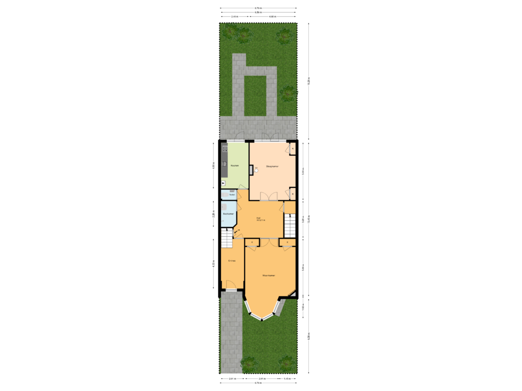 Bekijk plattegrond van Begane grond met perceel van Koningin Wilhelminalaan 516