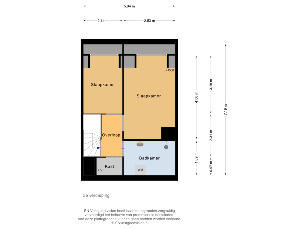 Bekijk plattegrond van 3e verdieping van Wethouder Ed. Polakstraat 35