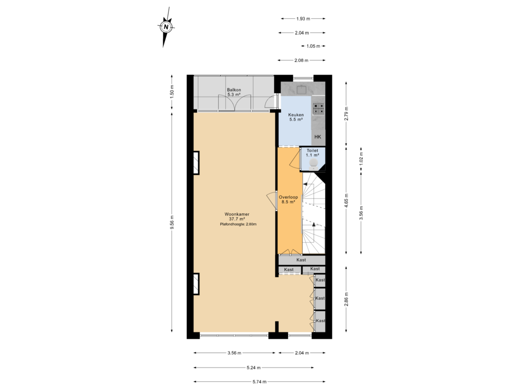 Bekijk plattegrond van 2e verdieping van Burgemeester Knappertlaan 225-B