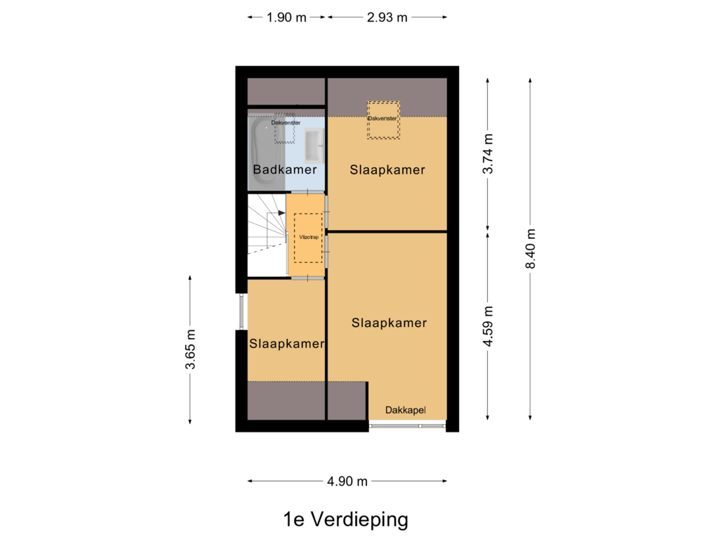 View floorplan of 1e Verdieping of Kroonkruid 58