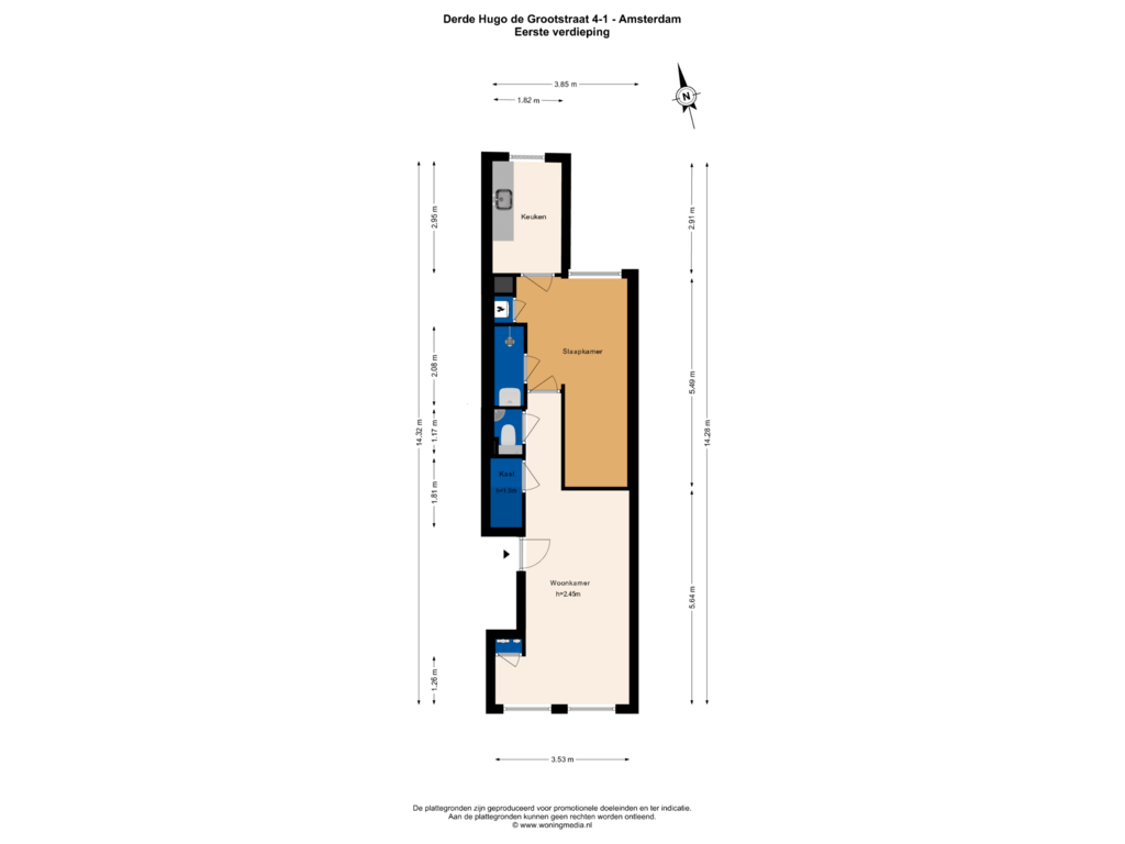 Bekijk plattegrond van Eerste verdieping van Derde Hugo de Grootstraat 4-1